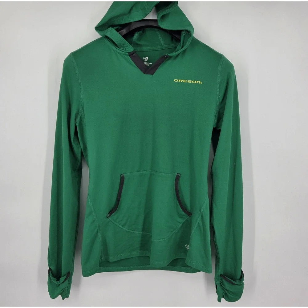 Oregon Ducks Long Sleeve Hooded Shirt Womens Size Medium Green Colosseum